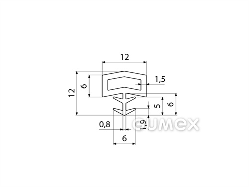 Silikónový profil tvarový s dutinkou, 12x12/6mm, 55°ShA, -60°C/+180°C, transparentný